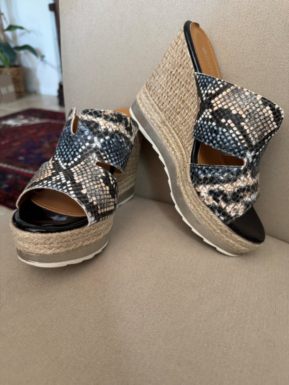 Snakeskin Platform Wedge Espadrille Slide Sandals Womens UK 37 US 6.5